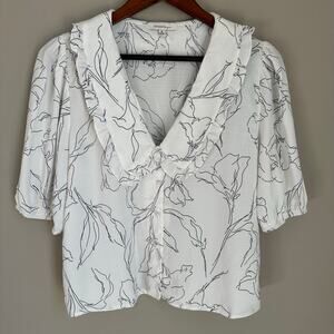 Orchid Haze Floral Pearl Button Up Blouse Cottagecore Platter Collar Romantic